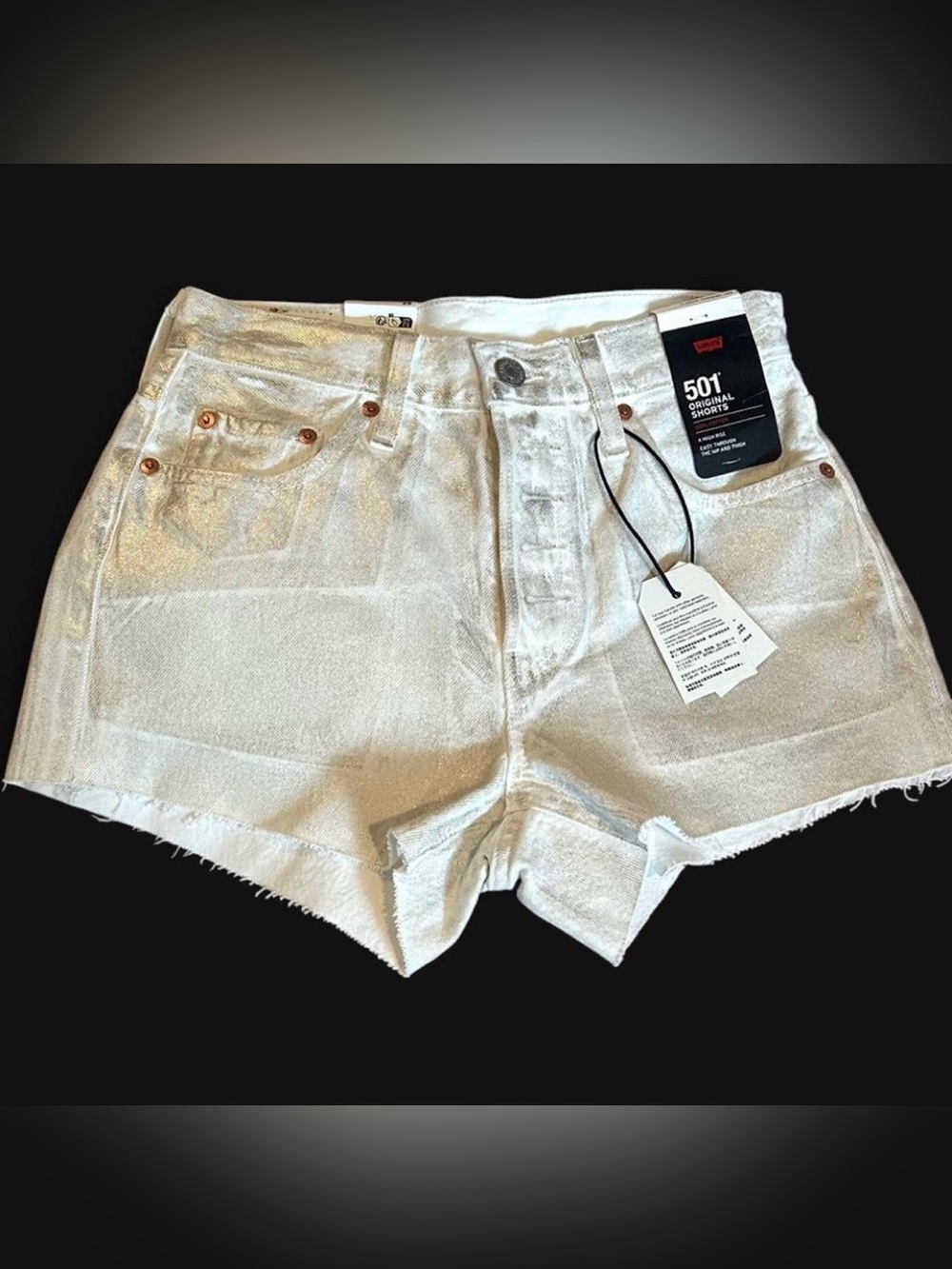 Levi's 501 Metallic Gold White Denim Shorts New 25